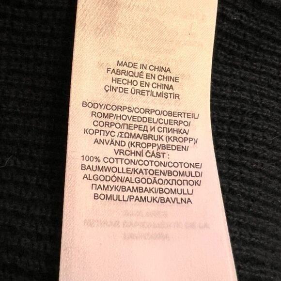 Lauren Ralph Lauren Waffle Knit Hoodie Curved Hem S Black Gorpcore Cozy Weekend - Picture 8 of 11